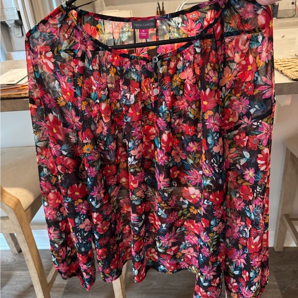 VINCE CAMUTO Women's Black Curved Hem Long Sleeve Peasant Top XL - Picture 4 of 7